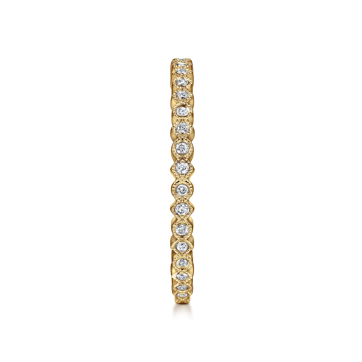 14K Yellow Gold Scalloped Diamond Stackable Ring - 0.1 ct - Shot 4