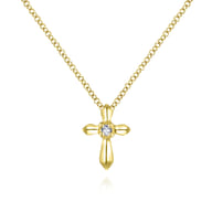 14K Yellow Gold Sculpted Diamond Cross Pendant Necklace