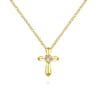 14K Yellow Gold Sculpted Diamond Cross Pendant Necklace - 0.02 ct