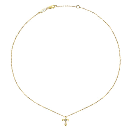14K Yellow Gold Sculpted Diamond Cross Pendant Necklace