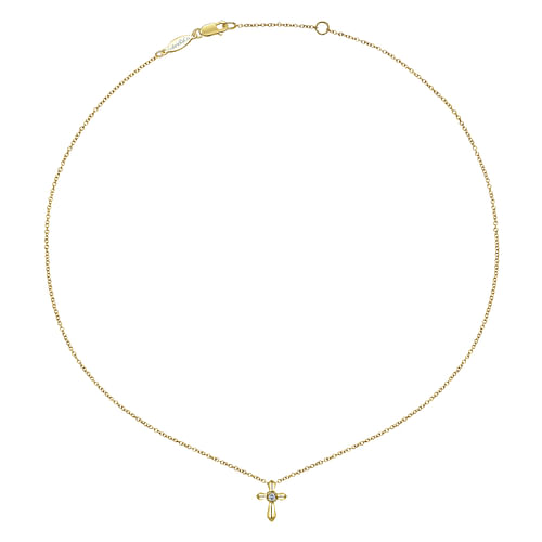 14K Yellow Gold Sculpted Diamond Cross Pendant Necklace - 0.02 ct - Shot 2