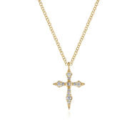 14K Yellow Gold Sculpted Diamond Cross Pendant Necklace