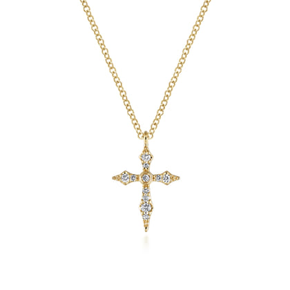 14K Yellow Gold Sculpted Diamond Cross Pendant Necklace