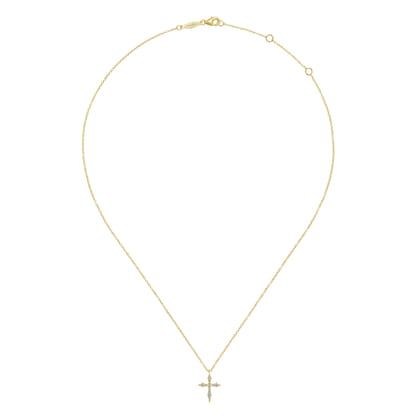 14K Yellow Gold Sculpted Diamond Cross Pendant Necklace