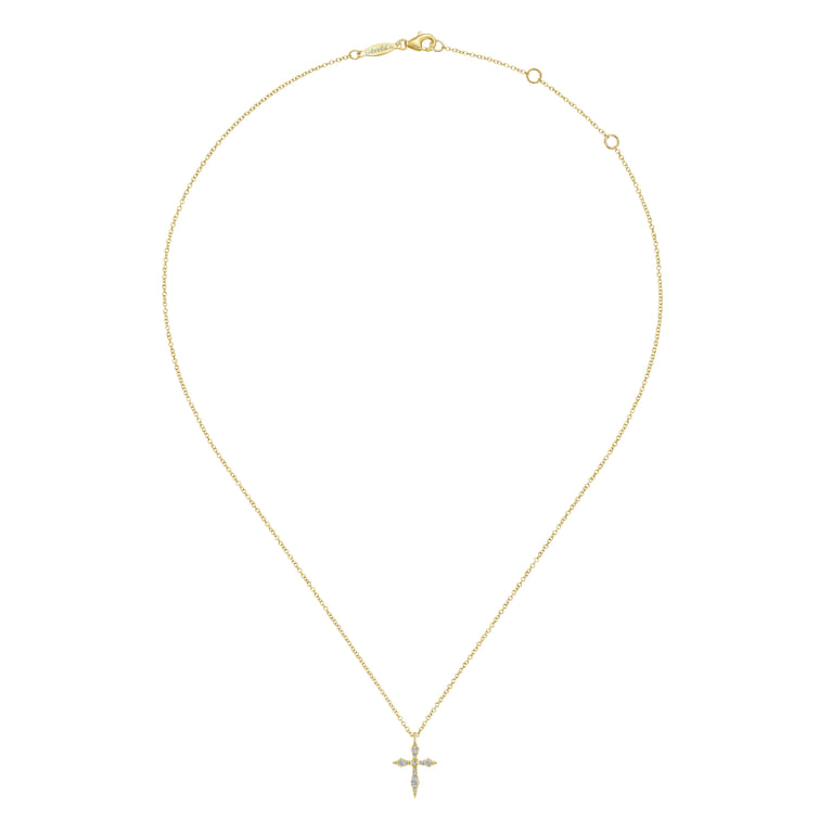14K Yellow Gold Sculpted Diamond Cross Pendant Necklace - 0.09 ct - Shot 2