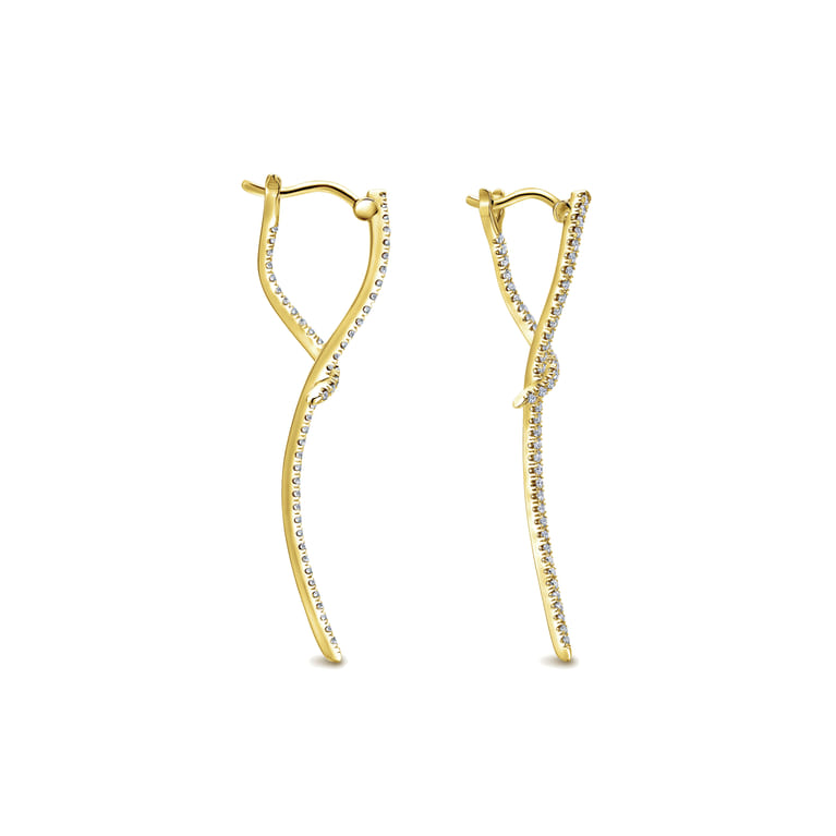 14K Yellow Gold Sculptural Diamond Drop Earrings - 0.45 ct - Shot 2