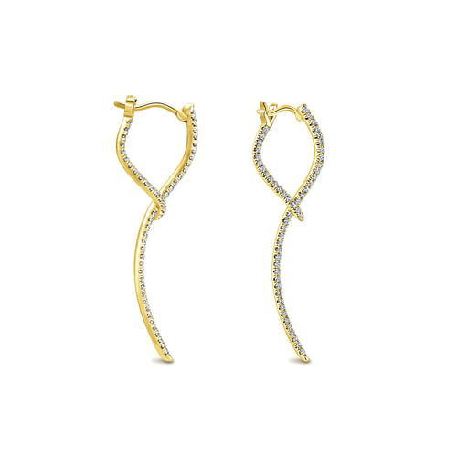 14K Yellow Gold Sculptural Diamond Drop Earrings - 0.45 ct - Shot 3