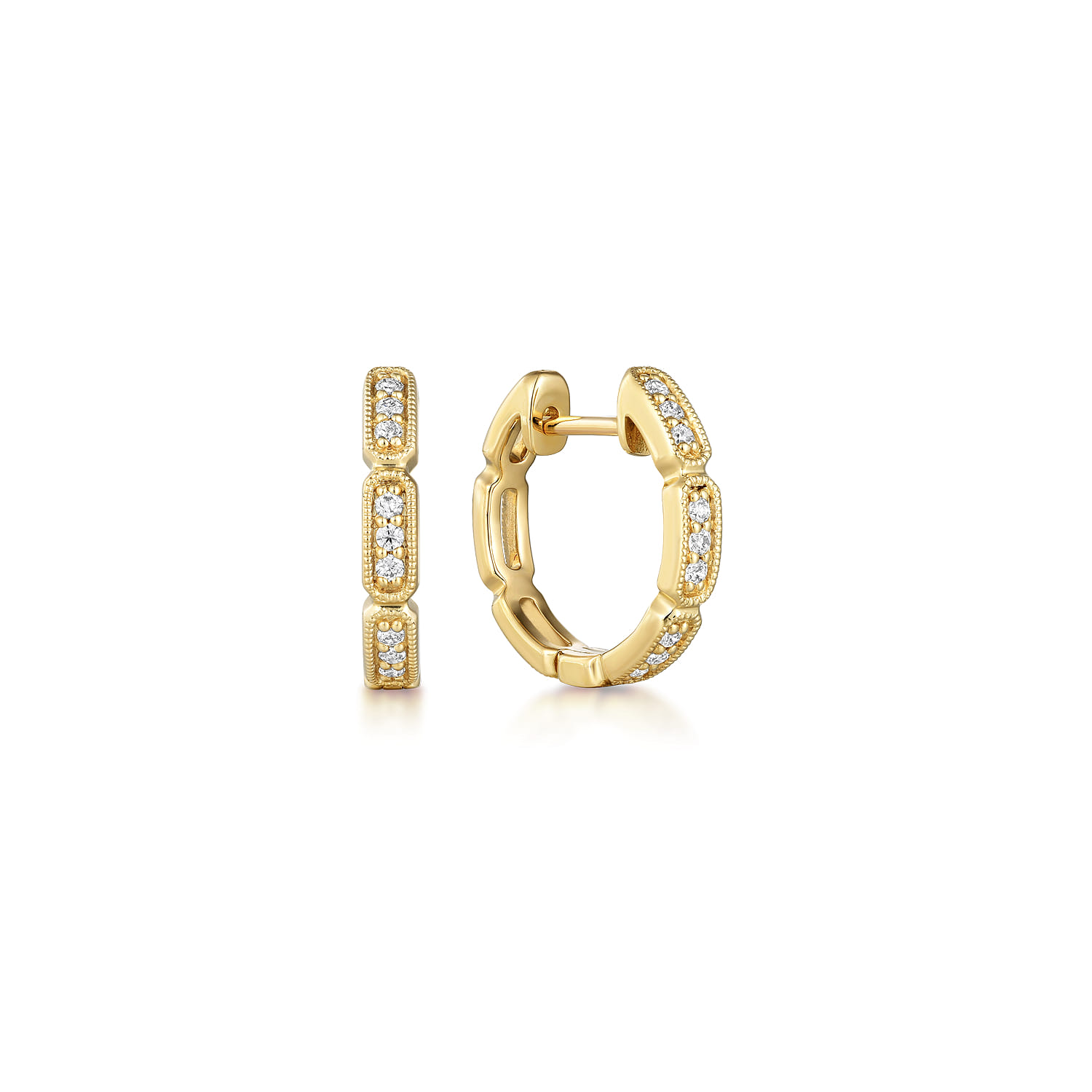 14K Yellow Gold Segmented 10mm Diamond Huggies - 0.13 ct - Shot 1