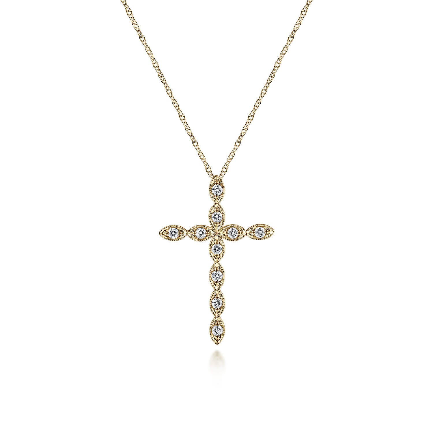 14K Yellow Gold Segmented Diamond Cross Necklace - 0.15 ct - Shot 1