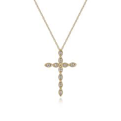 14K Yellow Gold Segmented Diamond Cross Necklace