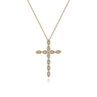 14K Yellow Gold Segmented Diamond Cross Necklace