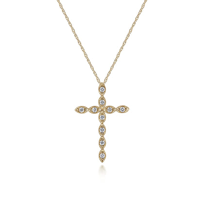 14K Yellow Gold Segmented Diamond Cross Necklace