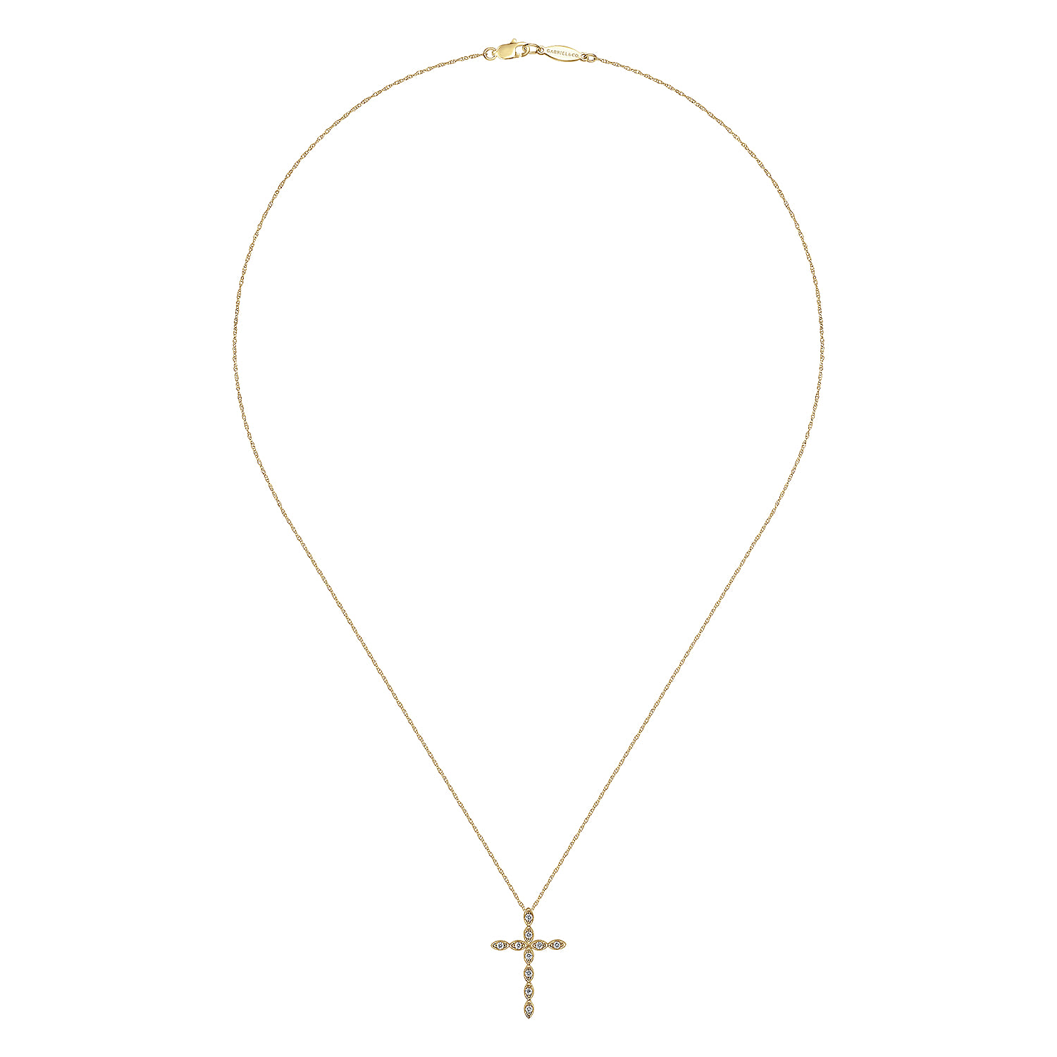14K Yellow Gold Segmented Diamond Cross Necklace - 0.15 ct - Shot 2
