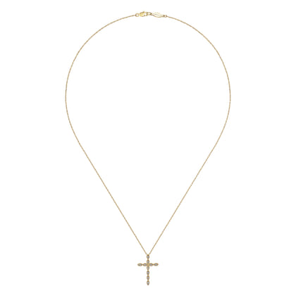 14K Yellow Gold Segmented Diamond Cross Necklace
