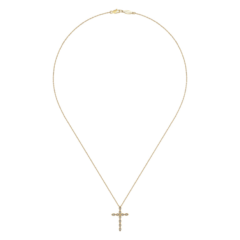 14K Yellow Gold Segmented Diamond Cross Necklace - 0.15 ct - Shot 2