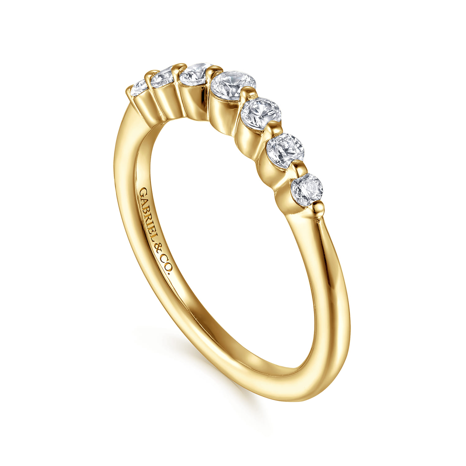 Curved Wedding Ring in 14k Yellow Gold with  Natural Diamond at Gabriel & Co. - Shot 3