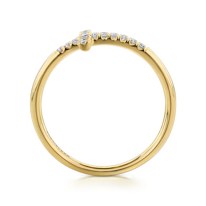 14K Yellow Gold Sideways Cross Diamond Ring