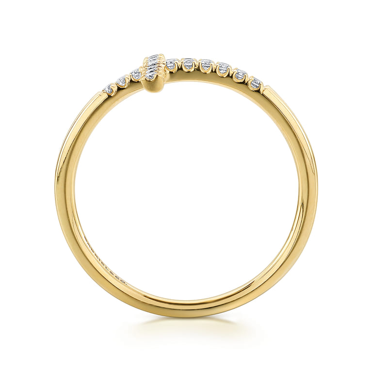 14K Yellow Gold Sideways Cross Diamond Ring - 0.11 ct - Shot 2
