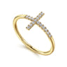 14K Yellow Gold Sideways Cross Diamond Ring - 0.11 ct