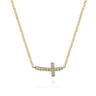 14K Yellow Gold Sideways Curved Diamond Cross Necklace - 0.07 ct