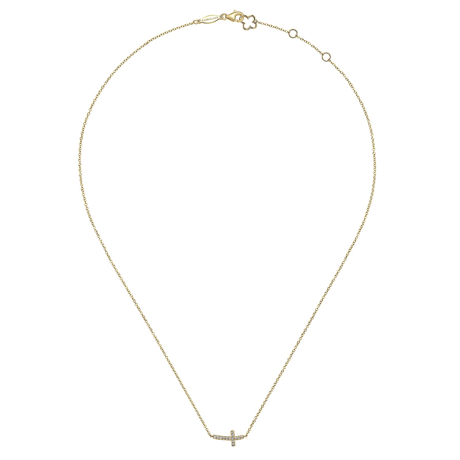 14K Yellow Gold Sideways Curved Diamond Cross Necklace 14K Yellow Gold Sideways Curved Diamond Cross Necklace