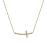 14K Yellow Gold Sideways Curved Diamond Cross Necklace - 0.17 ct