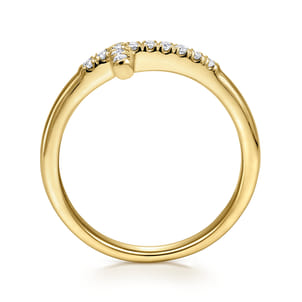 14K Yellow Gold Sideways Diamond Cross Ring