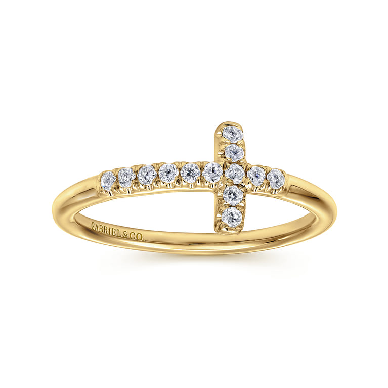 14K Yellow Gold Sideways Diamond Cross Ring - 0.13 ct - Shot 4