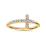 14K Yellow Gold Sideways Diamond Cross Ring - 0.13 ct