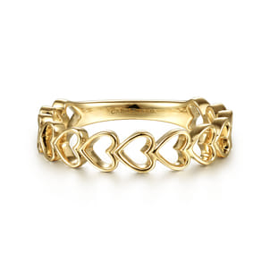 14K Yellow Gold Sideways Heart Stackable Ring