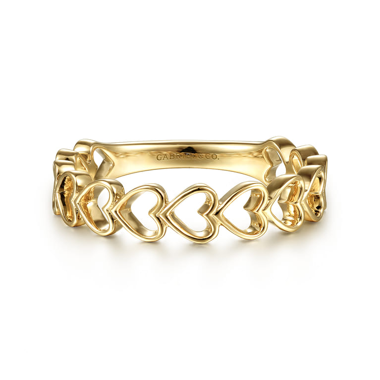 14K Yellow Gold Sideways Heart Stackable Ring - Shot 1