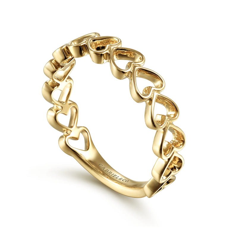 14K Yellow Gold Sideways Heart Stackable Ring - Shot 3
