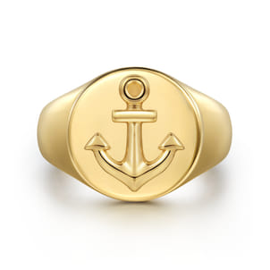 14K Yellow Gold Signet Mens Ring in High Polished Finish