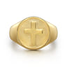 14K Yellow Gold Signet Mens Ring in Sand Blast Finish