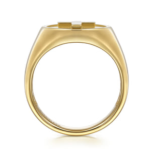 14K Yellow Gold Signet Mens Ring in Sand Blast Finish