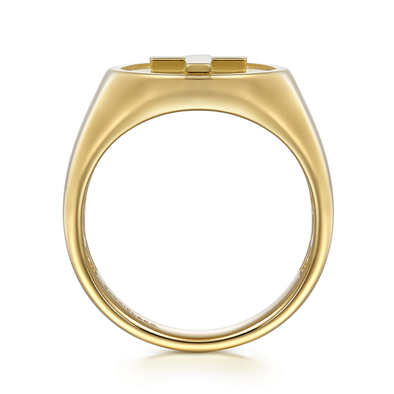 14K Yellow Gold Signet Mens Ring in Sand Blast Finish - Shot 2