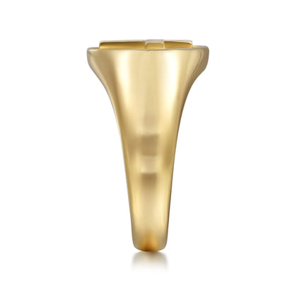 14K Yellow Gold Signet Mens Ring in Sand Blast Finish