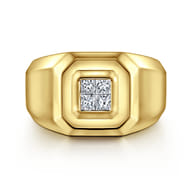 14K Yellow Gold Signet Ring with Princess Cut Diamonds