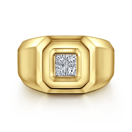 14K Yellow Gold Signet Ring with Princess Cut Diamonds