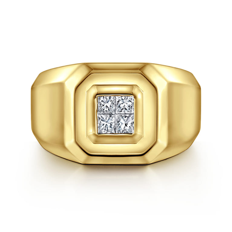 14K Yellow Gold Signet Ring with Princess Cut Diamonds - 0.49 ct - Shot 1
