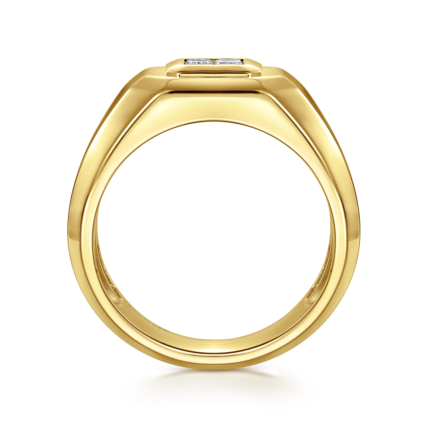 14K Yellow Gold Signet Ring with Princess Cut Diamonds - 0.49 ct - Shot 2