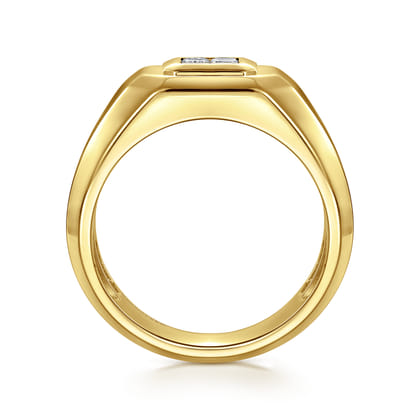 14K Yellow Gold Signet Ring with Princess Cut Diamonds