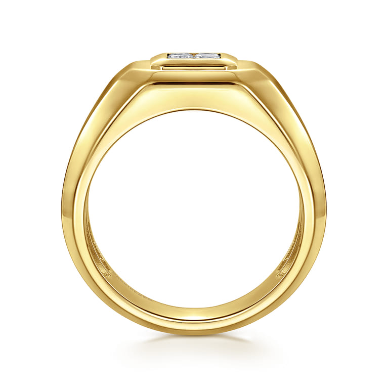 14K Yellow Gold Signet Ring with Princess Cut Diamonds - 0.49 ct - Shot 2