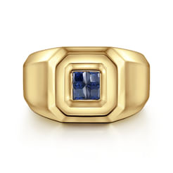 14K Yellow Gold Signet Ring with Princess Cut Sapphires