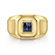 14K Yellow Gold Signet Ring with Princess Cut Sapphires