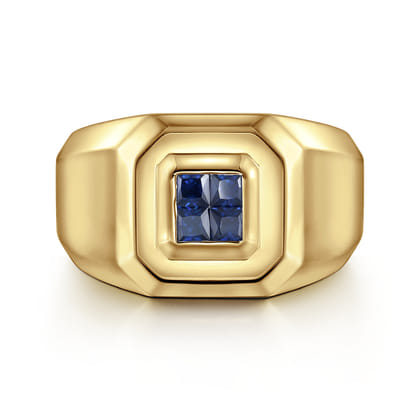 14K Yellow Gold Signet Ring with Princess Cut Sapphires