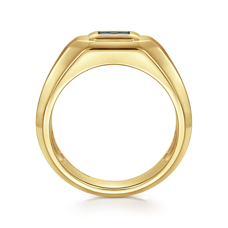 14K Yellow Gold Signet Ring with Princess Cut Sapphires - Shot 2