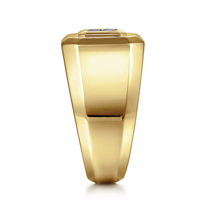 14K Yellow Gold Signet Ring with Princess Cut Sapphires