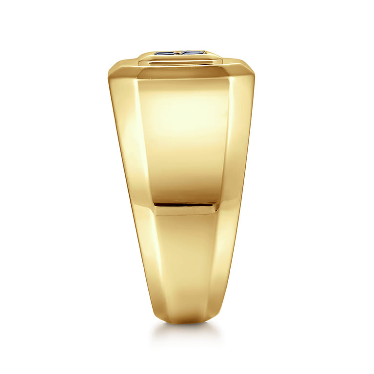 14K Yellow Gold Signet Ring with Princess Cut Sapphires - Shot 4
