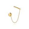 14K Yellow Gold Single Stud With Chain Drop And Cuff Earring
